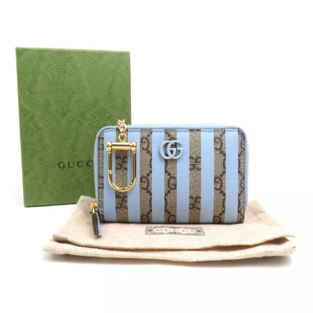 Auth GUCCI GG Supreme Coin Purse Case Blue/Brown PVC/Goldtone